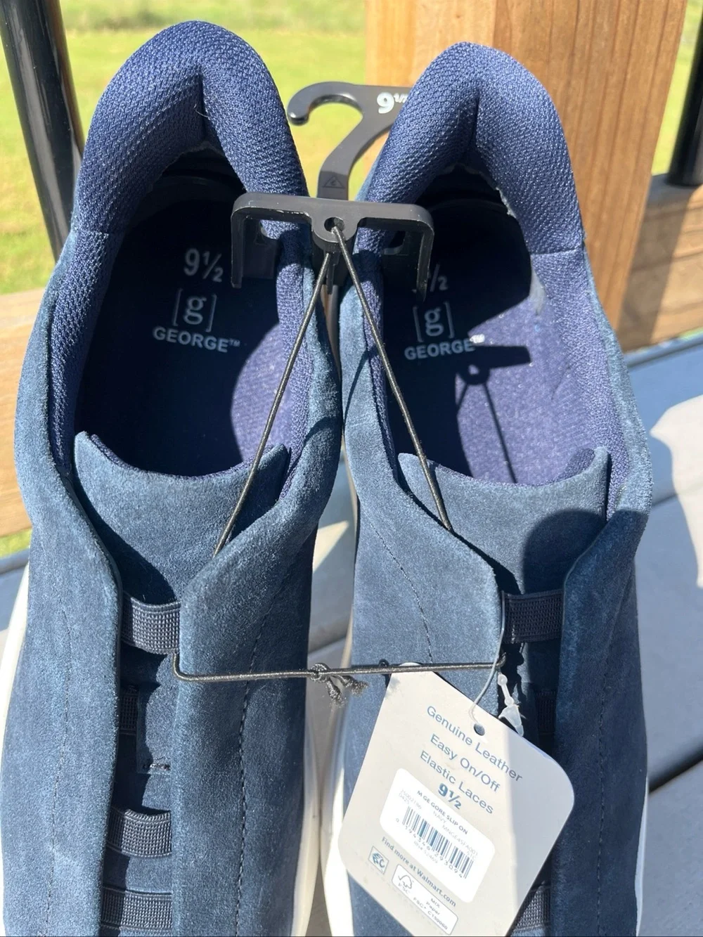 George Men’s Navy Blue Suede-look Slip-on Sneakers Size 9.5